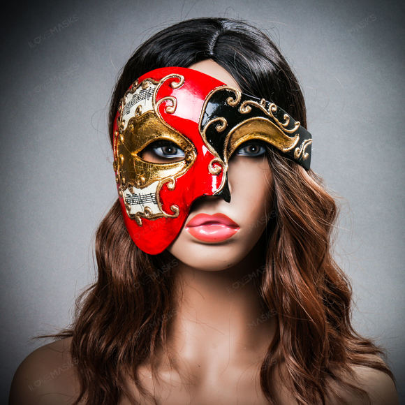 Phantom Of Opera Musical Masquerade Venetian Men Full Mask - Red Black - Picture 6 of 10